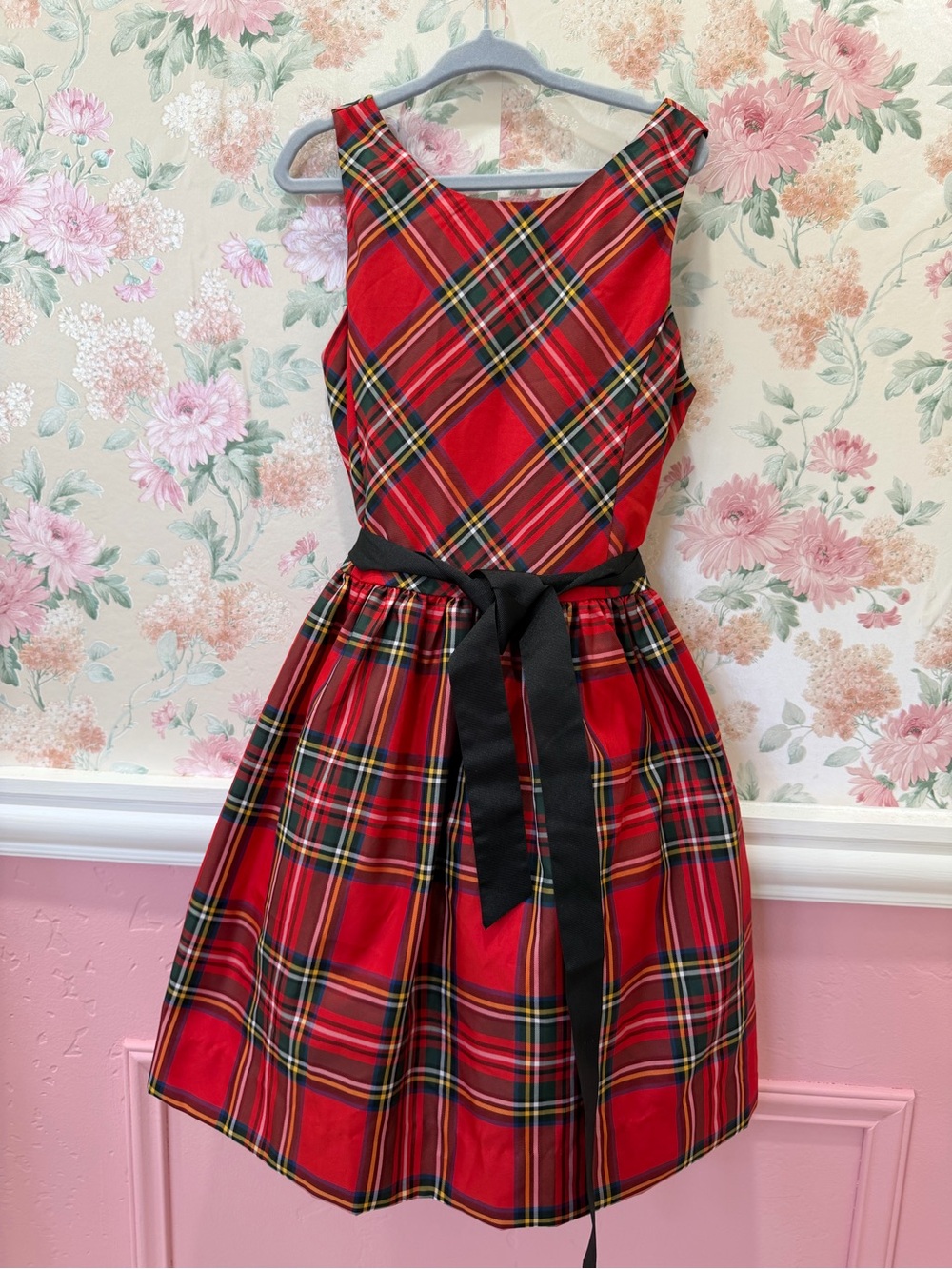 Ralph Lauren Red Tartan Plaid Dress with Black Sash